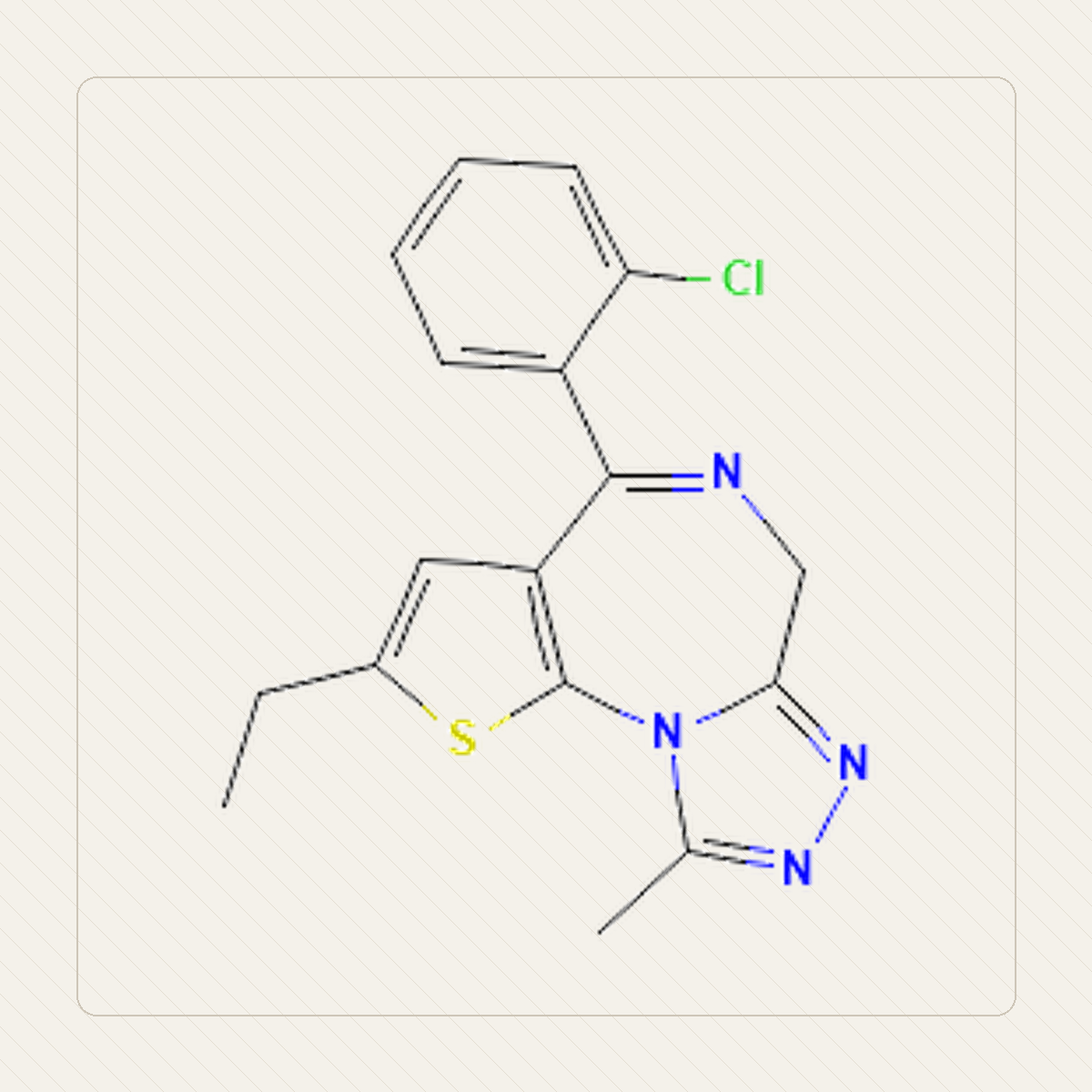 Etizolam, izobraževalna ilustracija molekulske strukture