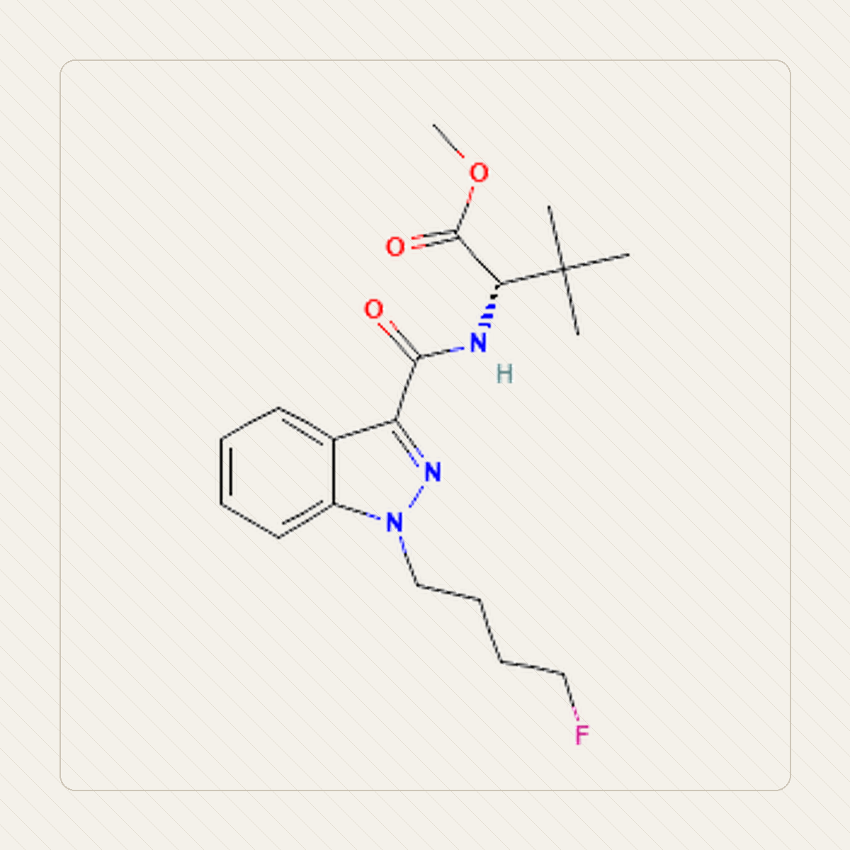 4F-MDMB-BINACA 4F-MDMB-BUTINACA, izobraževalna ilustracija molekulske strukture