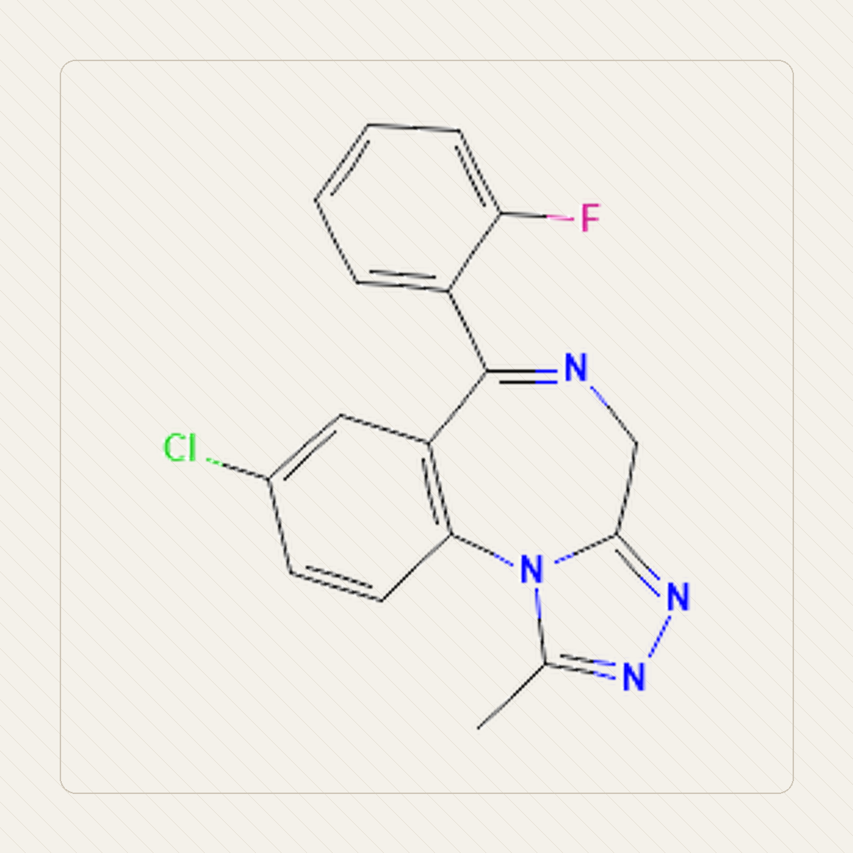 Flualprazolam, izobraževalna ilustracija molekulske strukture